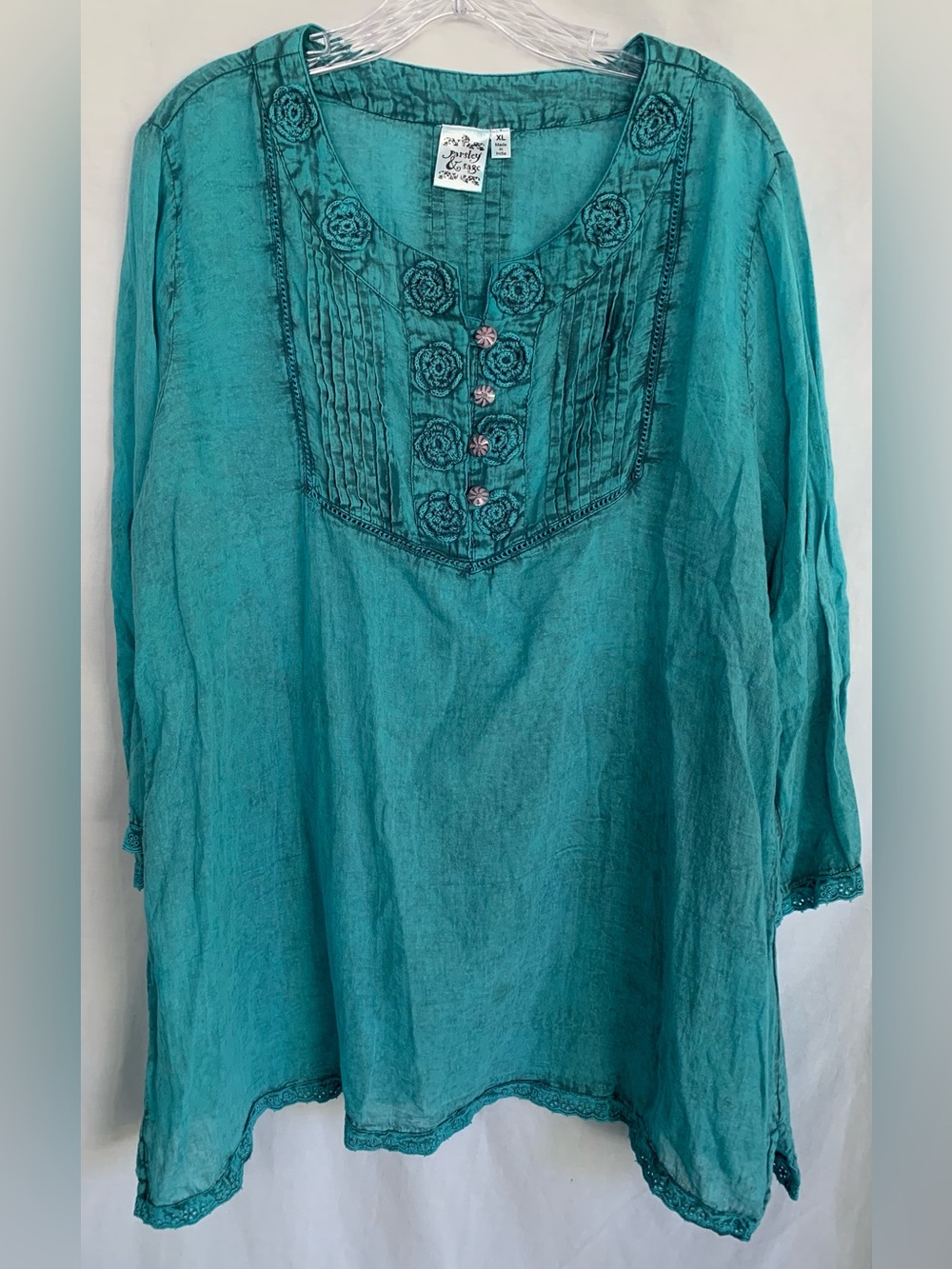 Parsley & Sage Teal Embroidered Peasant Tunic